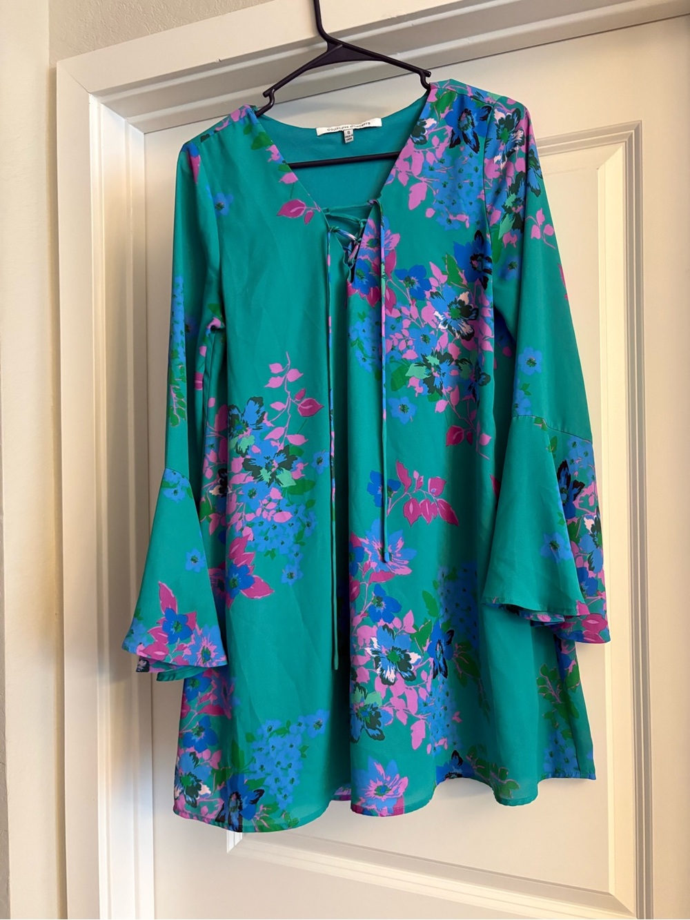 Collective Concepts Teal Floral Bell-Sleeve Dress